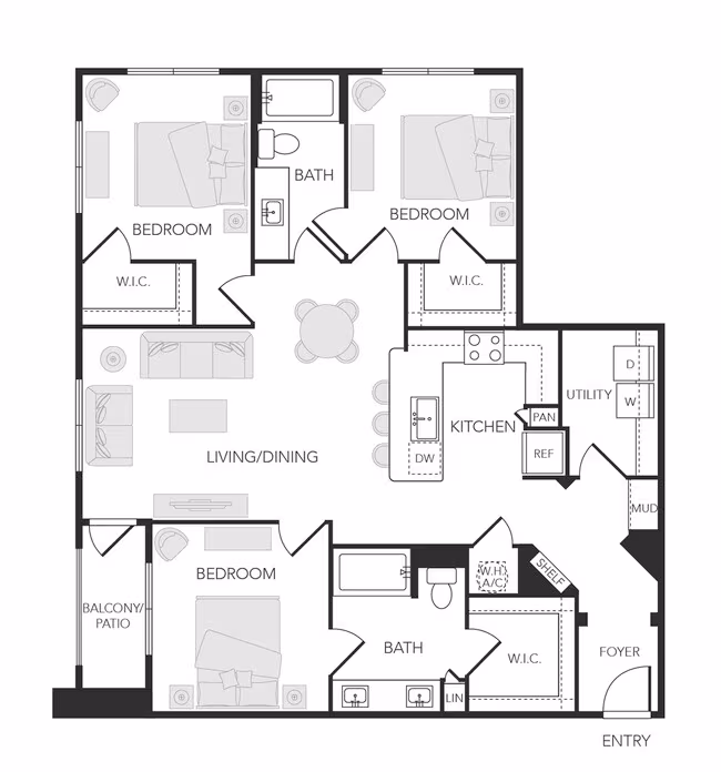 3 Beds • 2 Bath 11101 floor plan